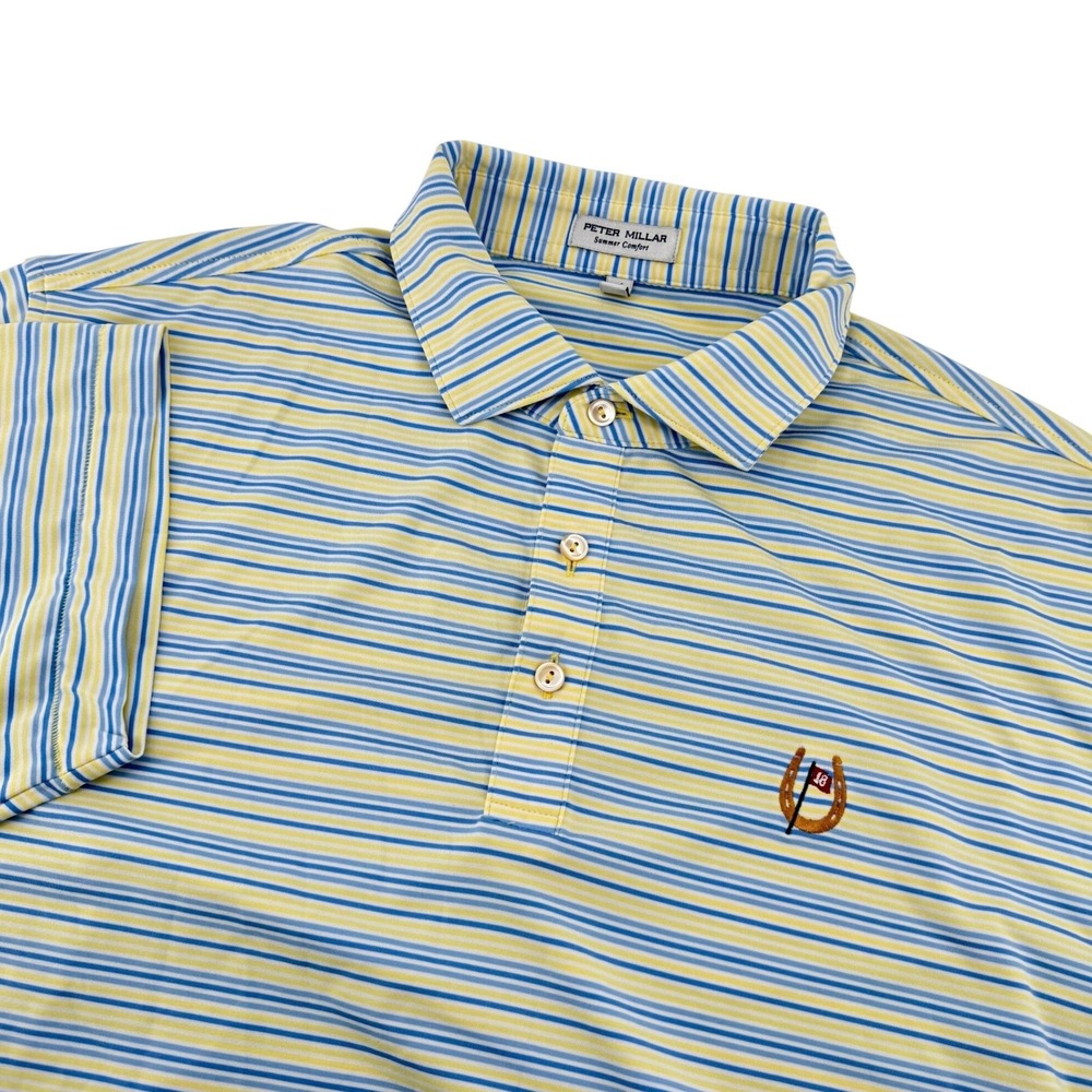 Peter Millar Summer Comfort Striped Golf Polo Blue Yellow Men XL Performance